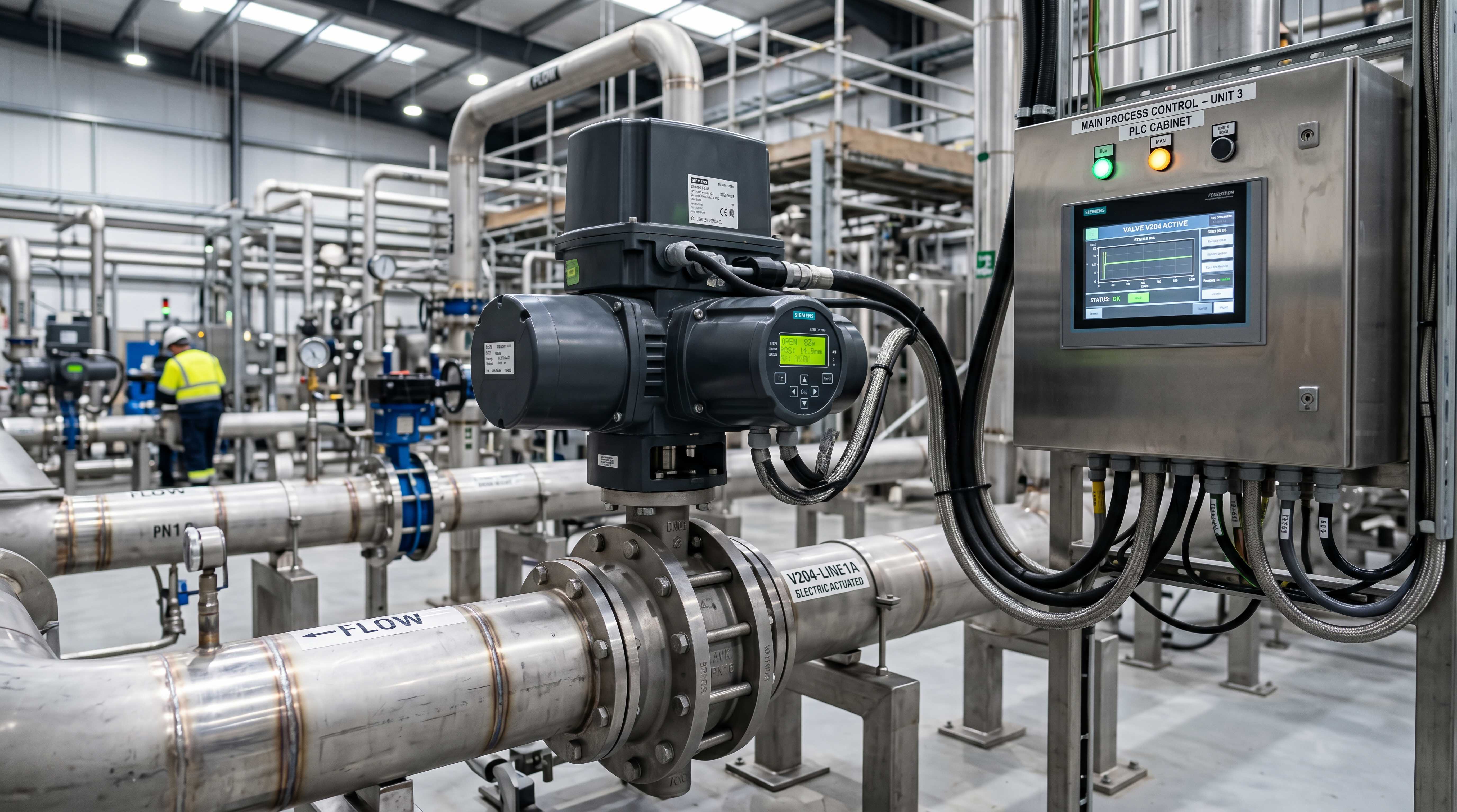 Electric actuator selection for an industrial valve connected to a PLC control system
